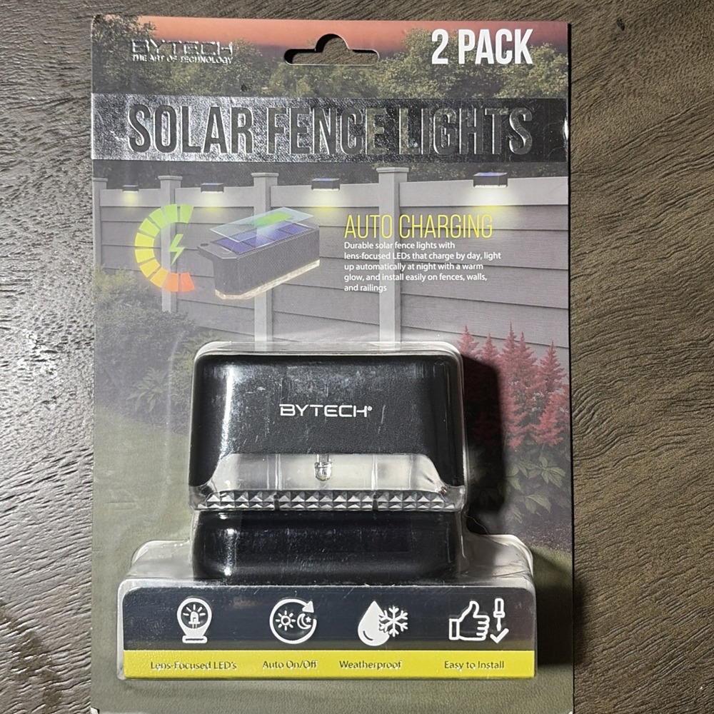 Bytech LED Solar Fence Lights 2 Pack Weatherproof Auto-Charging